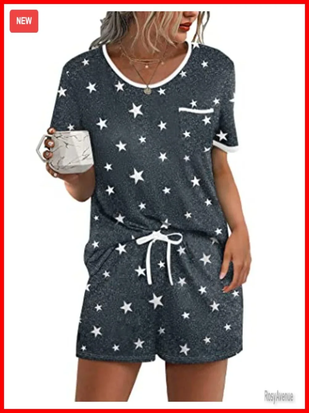 2 Piece Pajama Set Lounge Set Short Sleeve Top and Shorts Soft Sleepwear with